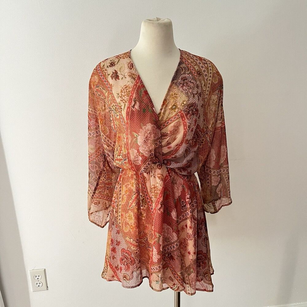 Mango Floral Chiffon Dress Coastal Cowgirl Western Flowy Boho Whimsical S NWT